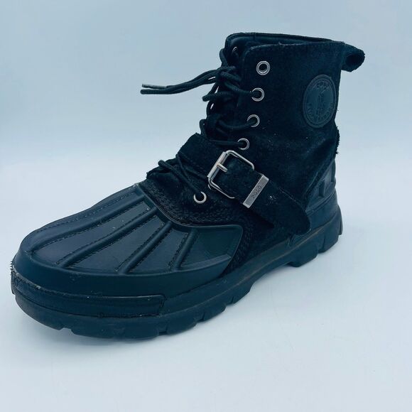 Black Boys Size 7 Buckle Polo Ralph Lauren OSLO Waterproof Leather Suede Boots - Picture 3 of 12